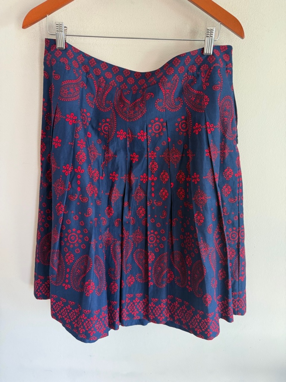 Talbots Womens Navy Blue Red Paisley Floral Pleated A-Line Skirt Size 12